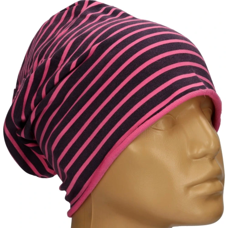 Czapka damska Beanie włoska cienka smerfetka różowa w granatowe paski