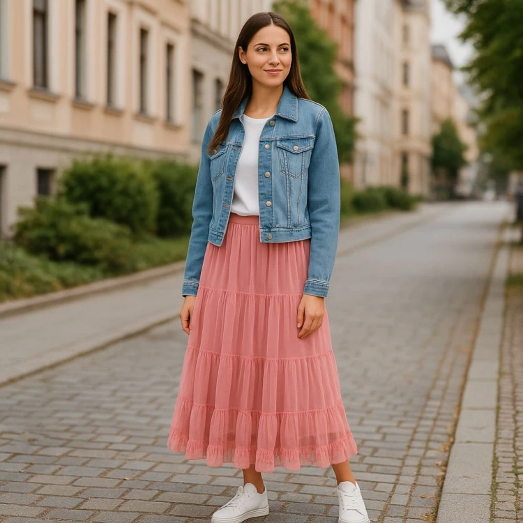 Spódniczka  casual pudrowa różowa tiulowa uniwersalna