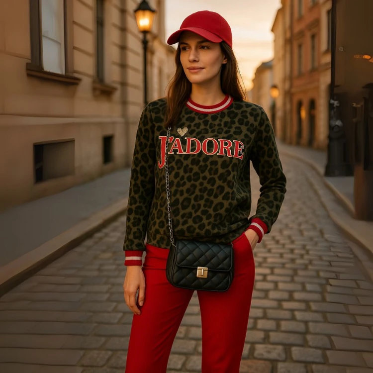 Bluza damska przez głowę panterka khaki uniwersalna