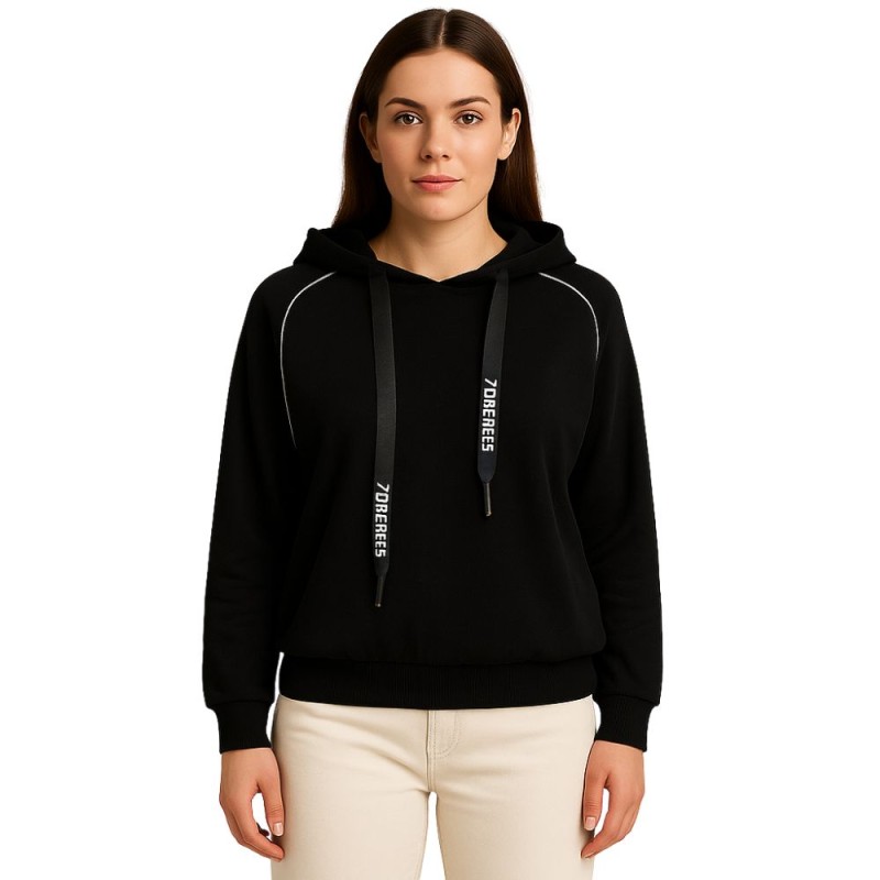 Bluza damska czarna z kapturem i srebrną lamówką