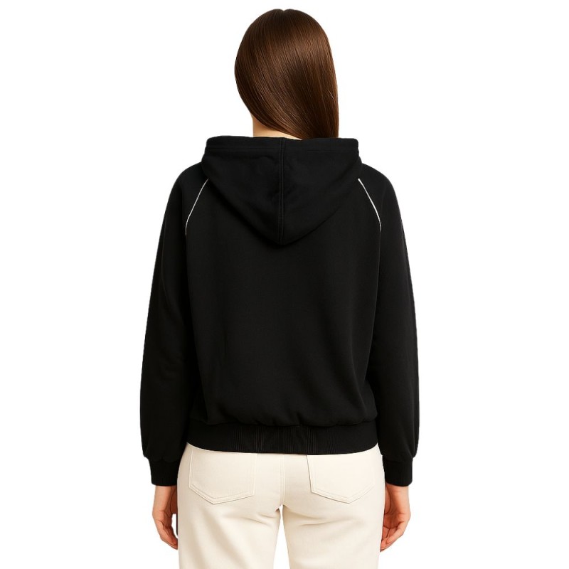 Bluza damska czarna z kapturem i srebrną lamówką