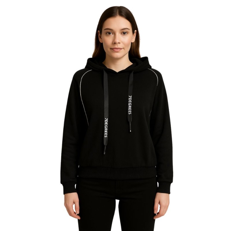 Bluza damska czarna z kapturem i srebrną lamówką