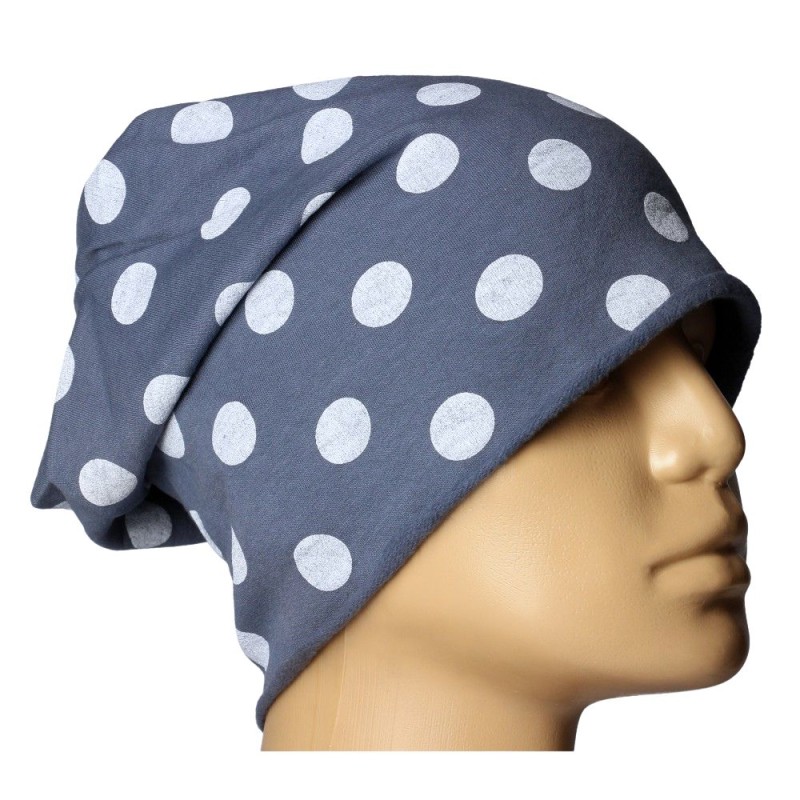Czapka damska Beanie włoska cienka smerfetka niebieska w białe grochy
