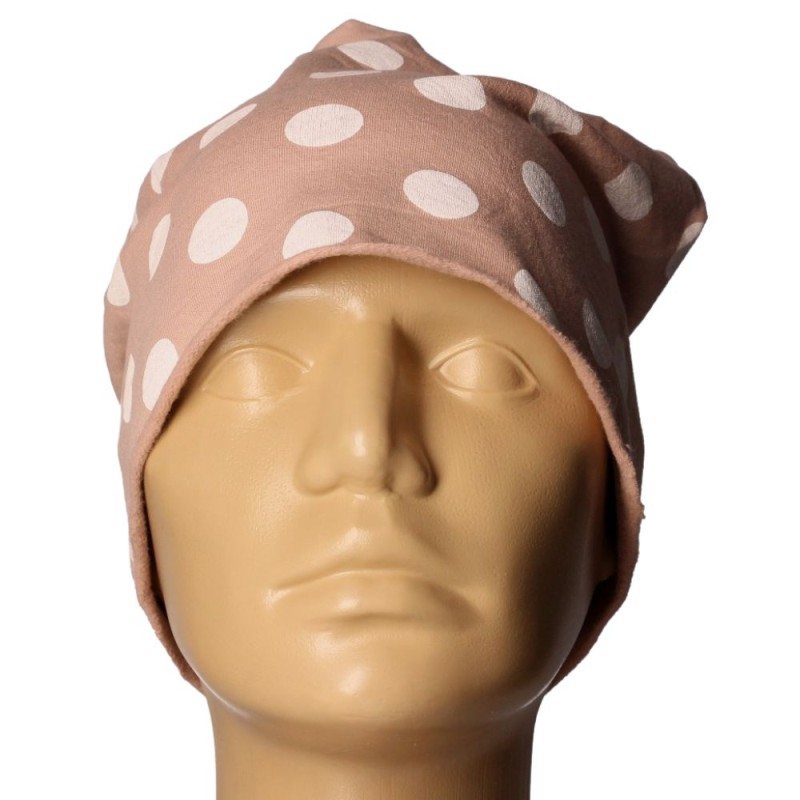 Czapka damska Beanie włoska cienka smerfetka brudny róż w białe grochy