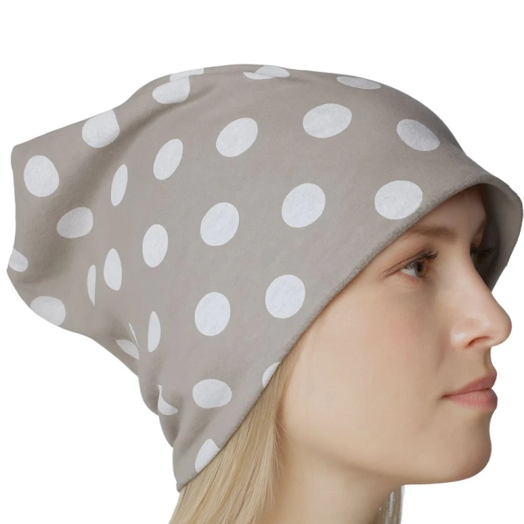 Czapka damska Beanie włoska cienka smerfetka szara w białe grochy