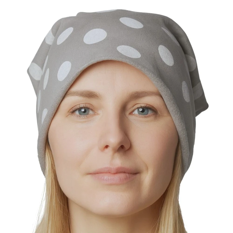 Czapka damska Beanie włoska cienka smerfetka szara w białe grochy