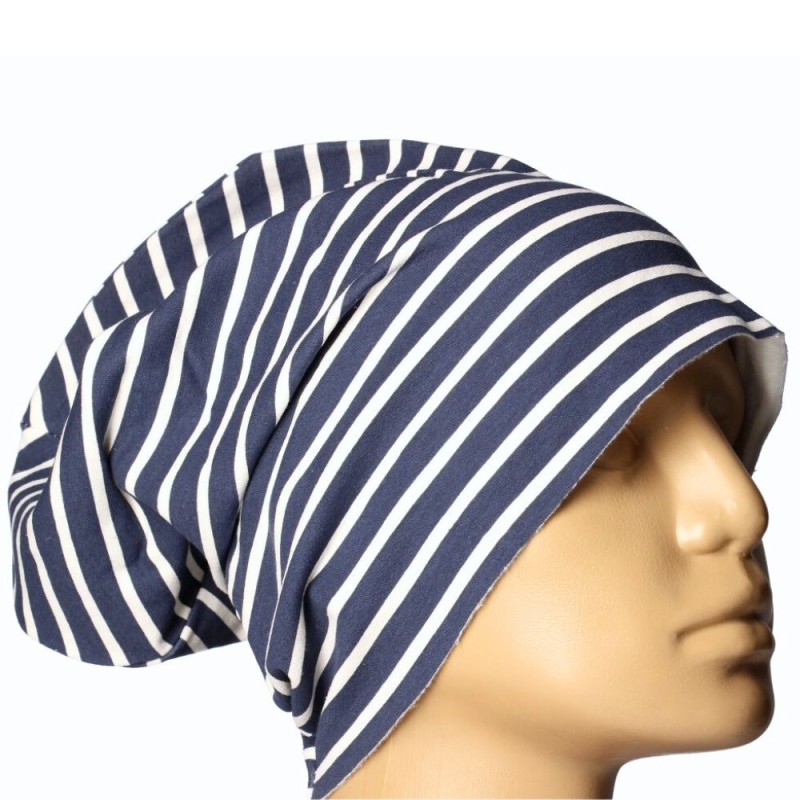 Czapka damska Beanie włoska cienka smerfetka granatowa w białe paski