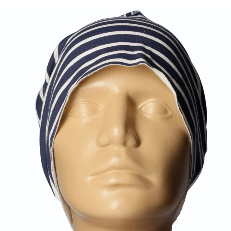 Czapka damska Beanie włoska cienka smerfetka granatowa w białe paski