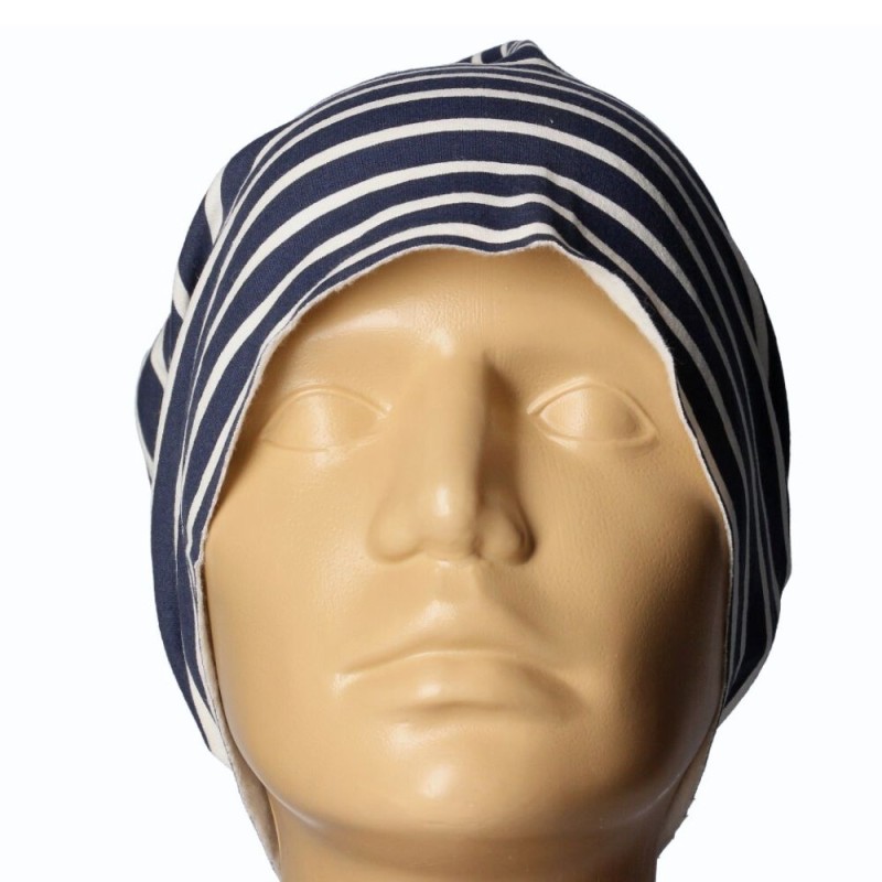 Czapka damska Beanie włoska cienka smerfetka granatowa w białe paski