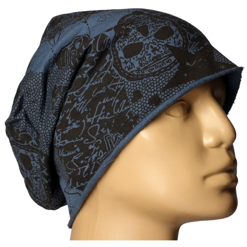 Czapka damska Beanie włoska cienka smerfetka niebieska w czarne wzory