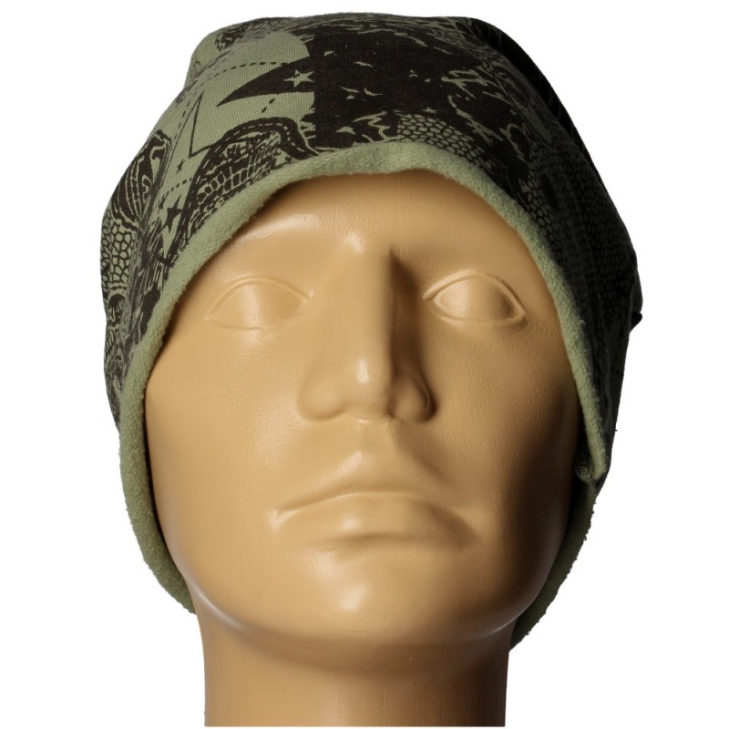 Czapka damska Beanie włoska cienka smerfetka zielona w czarne wzory