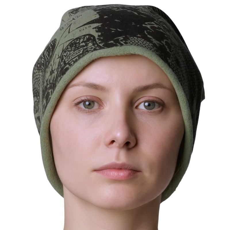 Czapka damska Beanie włoska cienka smerfetka zielona w czarne wzory