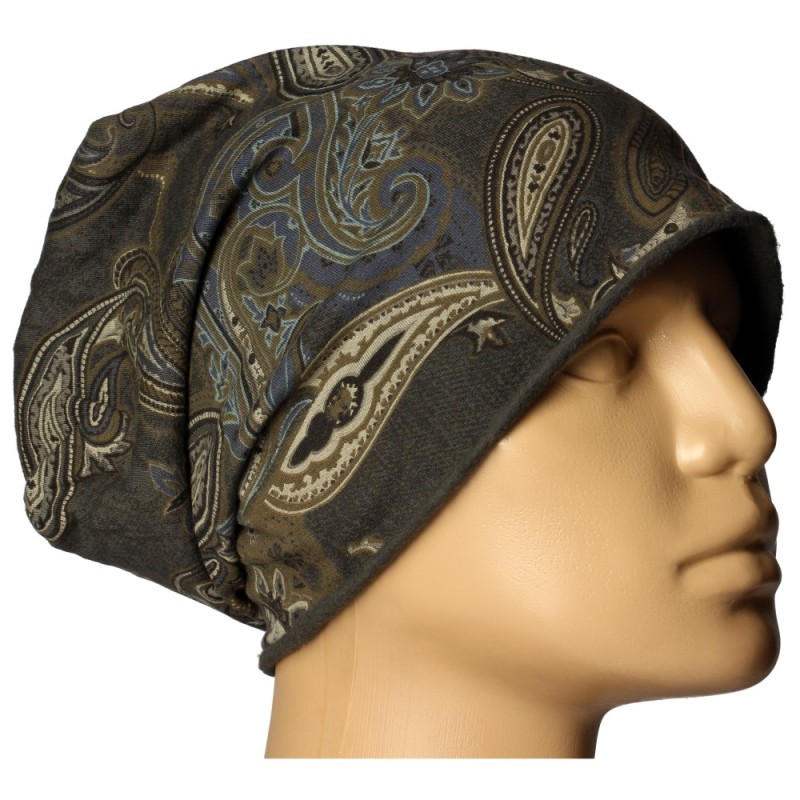 Czapka damska Beanie włoska cienka smerfetka ciemnoszara we wzory