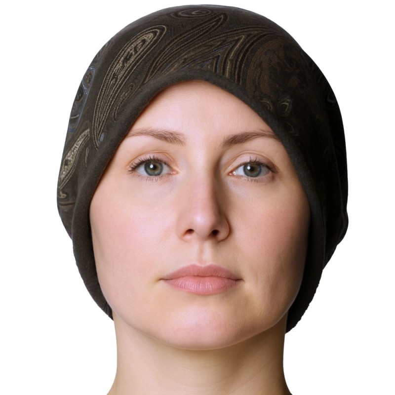 Czapka damska Beanie włoska cienka smerfetka ciemnoszara we wzory