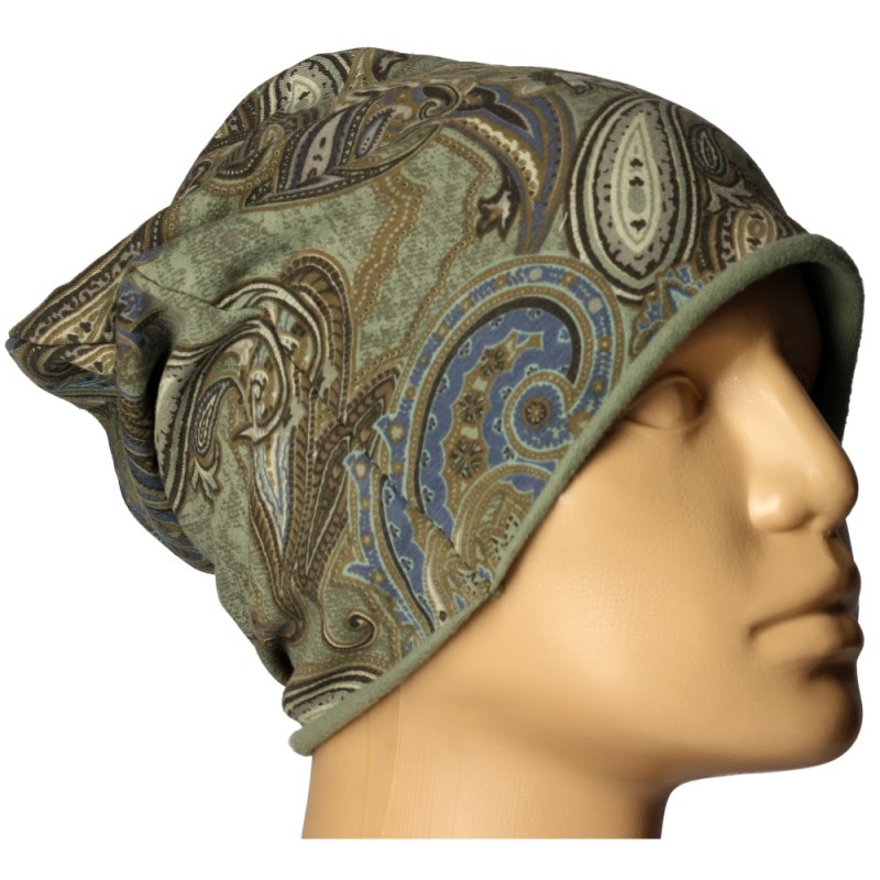 Czapka damska Beanie włoska cienka smerfetka ciemnozielona we wzory