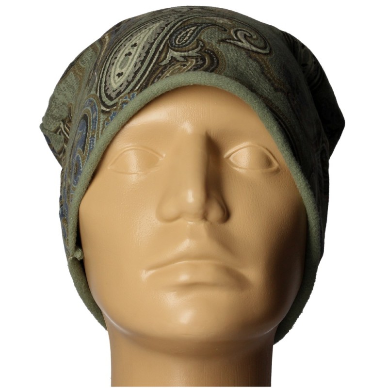 Czapka damska Beanie włoska cienka smerfetka ciemnozielona we wzory