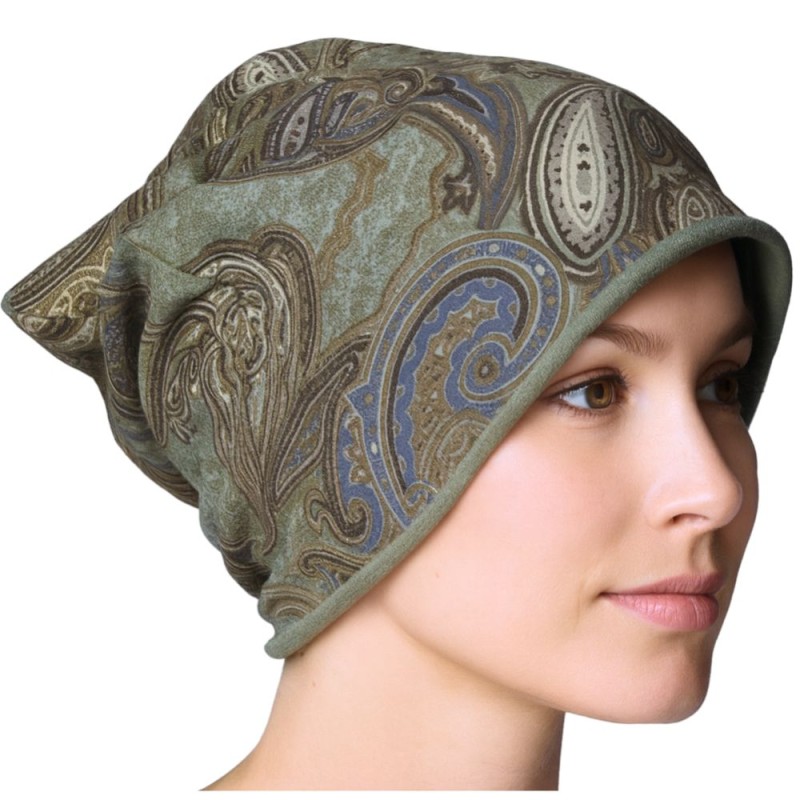 Czapka damska Beanie włoska cienka smerfetka ciemnozielona we wzory