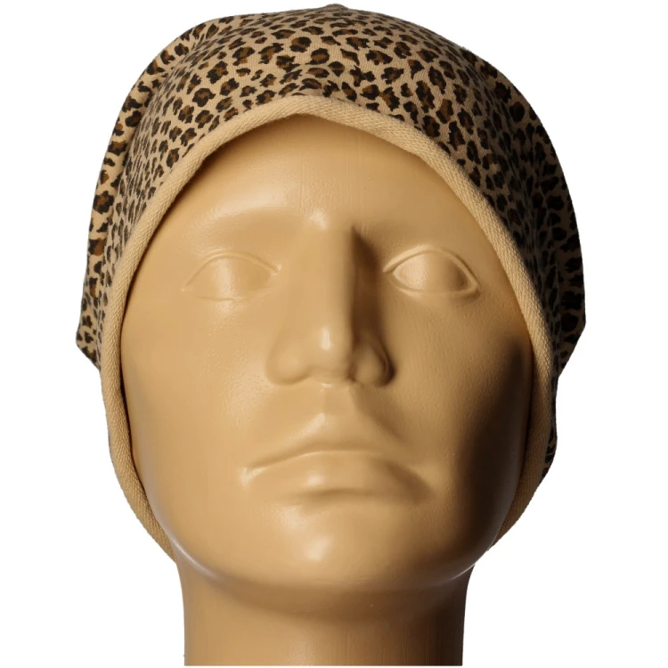 Czapka damska Beanie włoska cienka smerfetka ciemnobeżowa w panterkę