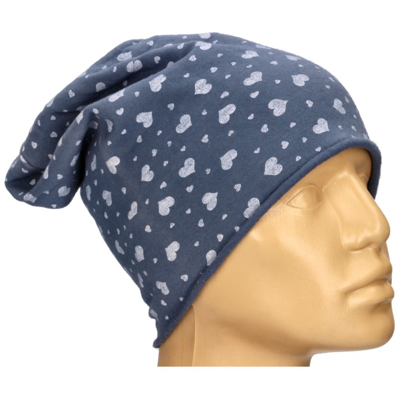 Czapka damska Beanie włoska cienka smerfetka granatowa serduszka