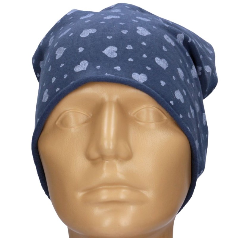 Czapka damska Beanie włoska cienka smerfetka granatowa serduszka