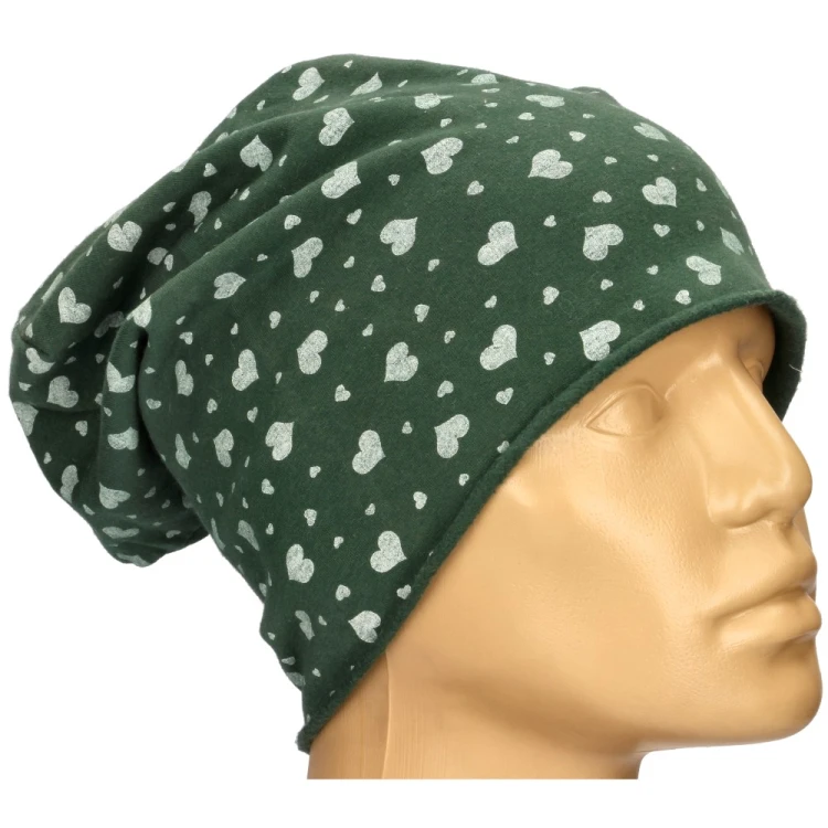 Czapka damska Beanie włoska cienka smerfetka zielona serduszka