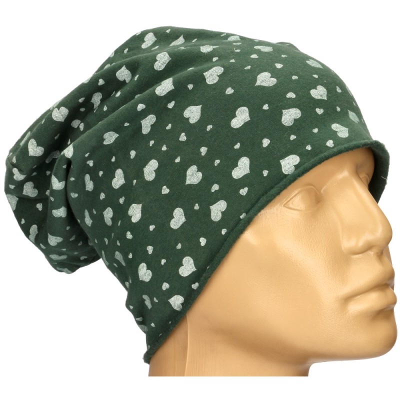 Czapka damska Beanie włoska cienka smerfetka zielona serduszka