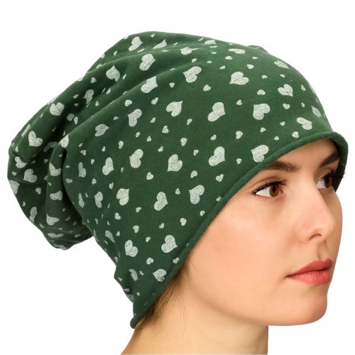 Czapka damska Beanie włoska cienka smerfetka zielona serduszka