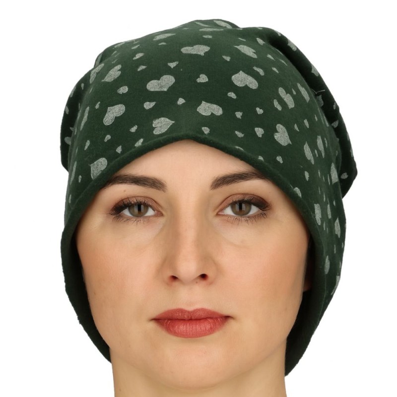 Czapka damska Beanie włoska cienka smerfetka zielona serduszka