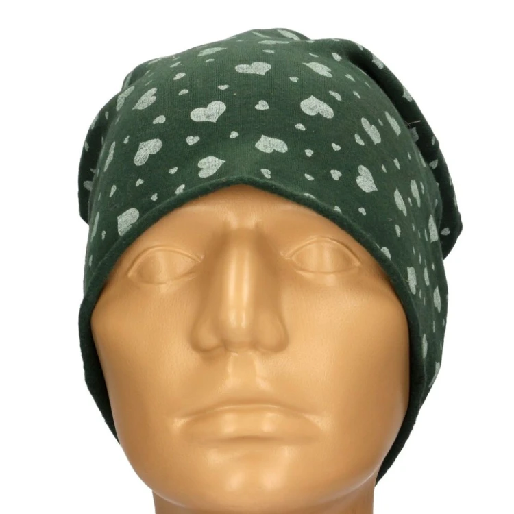 Czapka damska Beanie włoska cienka smerfetka zielona serduszka