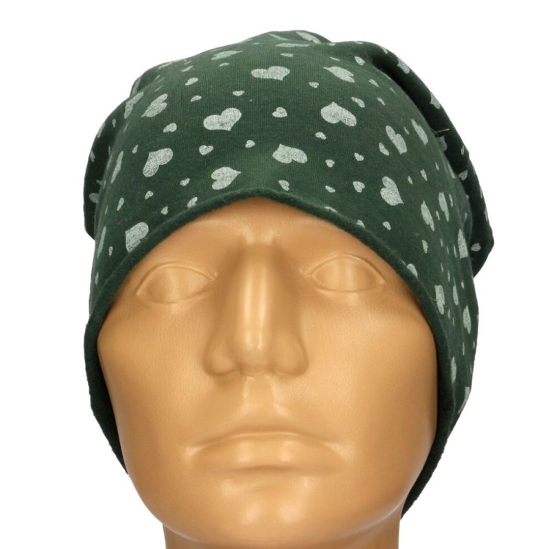 Czapka damska Beanie włoska cienka smerfetka zielona serduszka