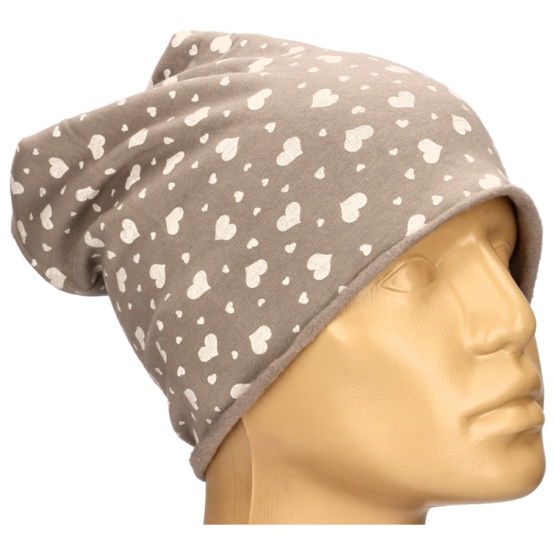 Czapka damska Beanie włoska cienka smerfetka szara serduszka