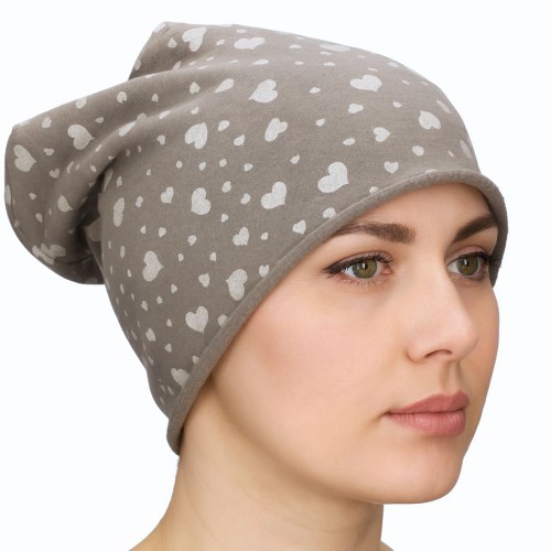 Czapka damska Beanie włoska cienka smerfetka szara serduszka