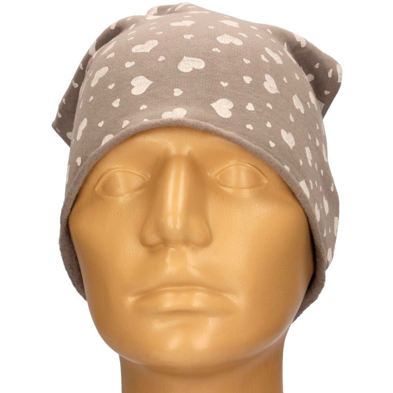 Czapka damska Beanie włoska cienka smerfetka szara serduszka