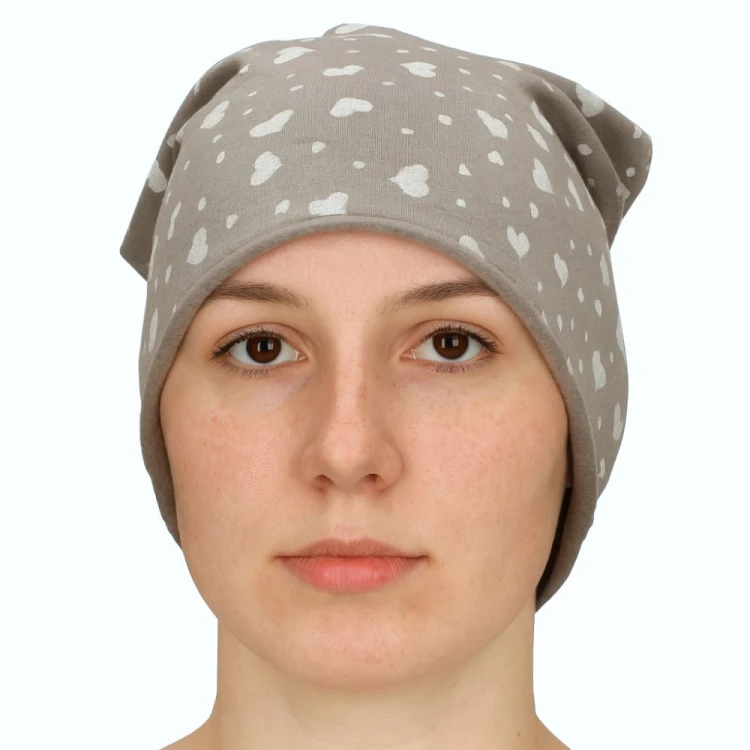Czapka damska Beanie włoska cienka smerfetka szara serduszka
