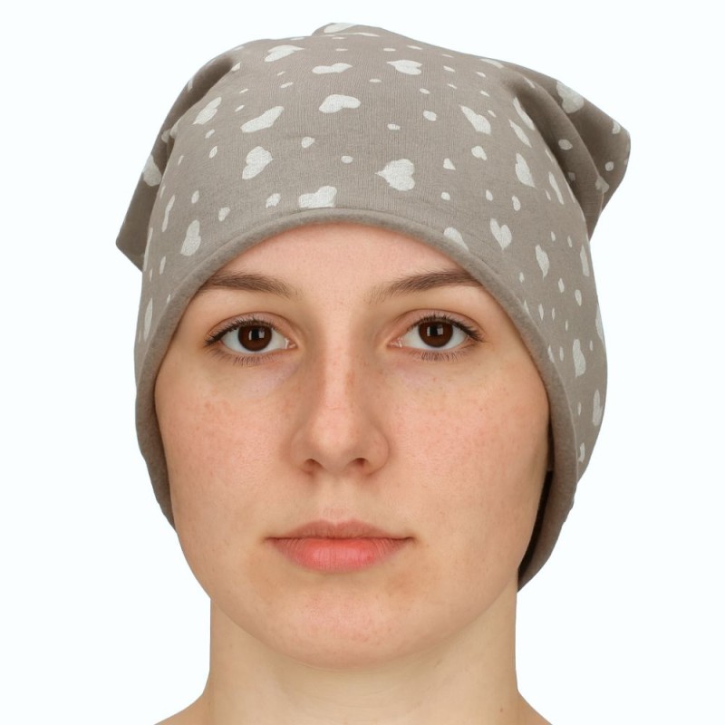 Czapka damska Beanie włoska cienka smerfetka szara serduszka