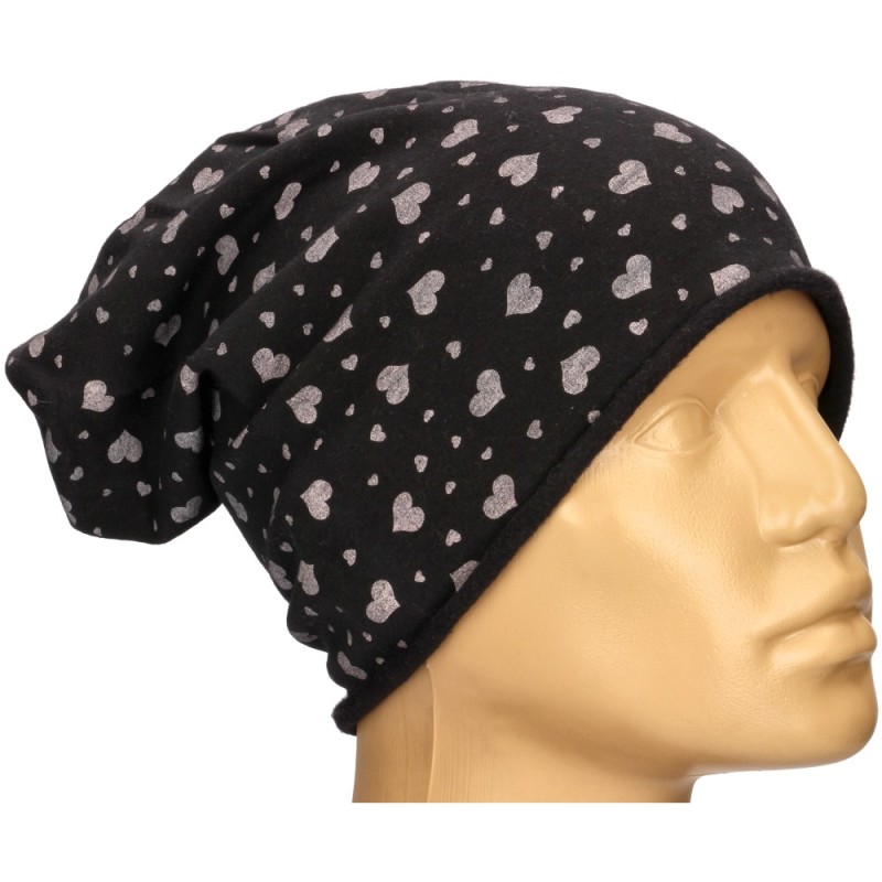 Czapka damska Beanie włoska cienka smerfetka czarna serduszka