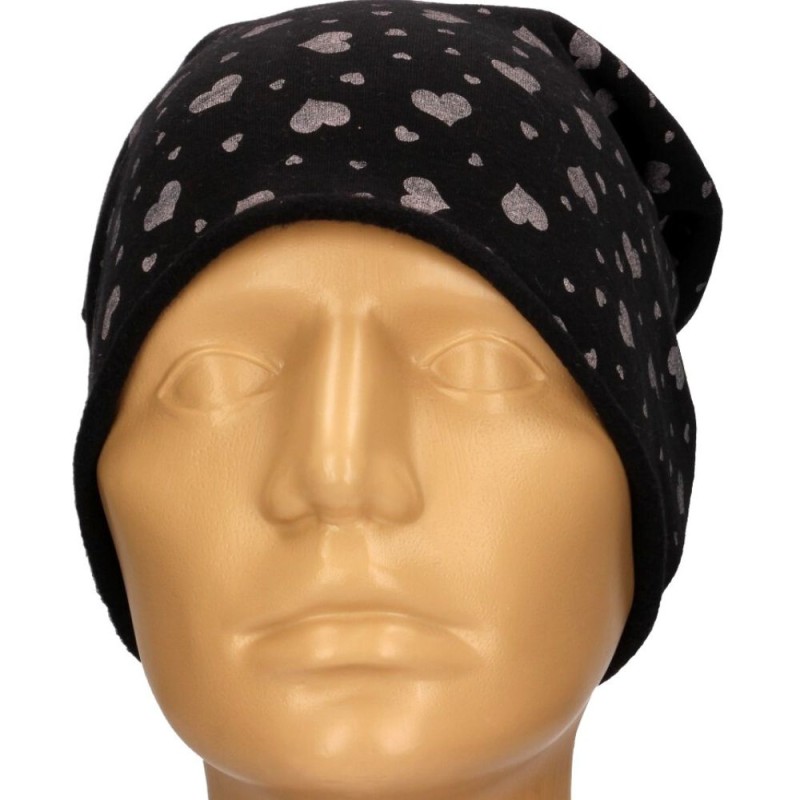 Czapka damska Beanie włoska cienka smerfetka czarna serduszka