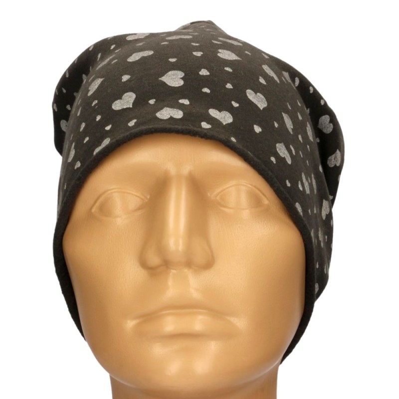 Czapka damska Beanie włoska cienka smerfetka ciemnoszara serduszka