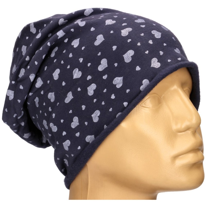 Czapka damska Beanie włoska cienka smerfetka ciemnogranatowa serduszka