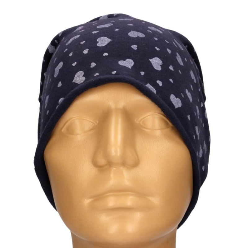 Czapka damska Beanie włoska cienka smerfetka ciemnogranatowa serduszka