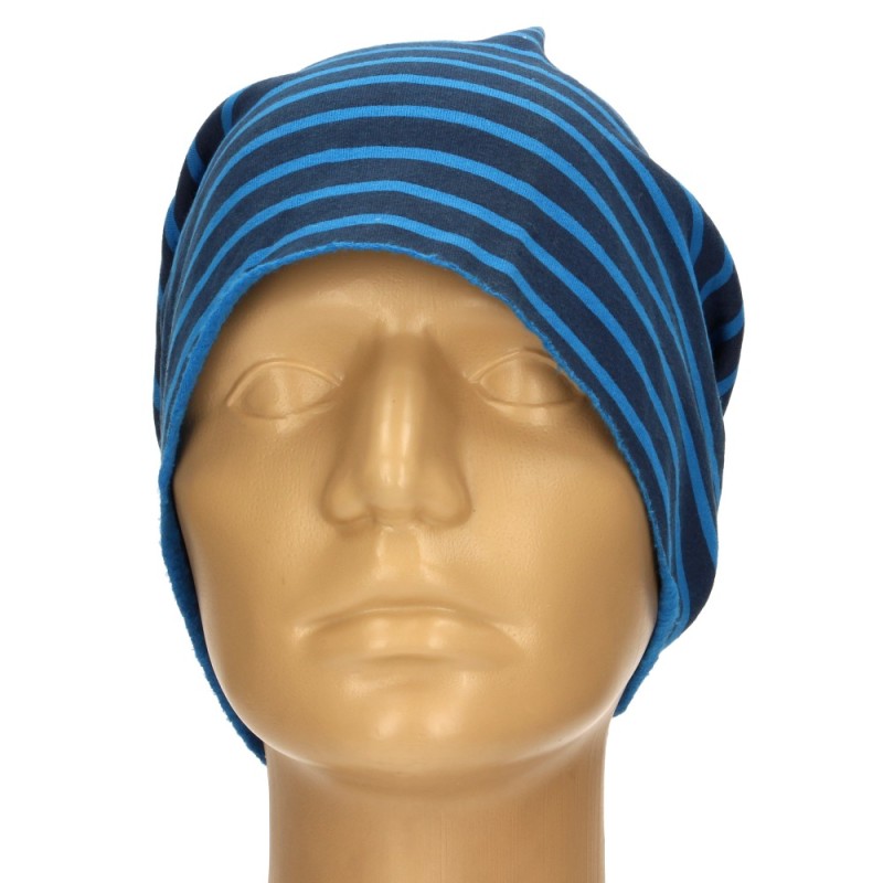 Czapka damska Beanie włoska cienka smerfetka granatowa w niebieskie paski