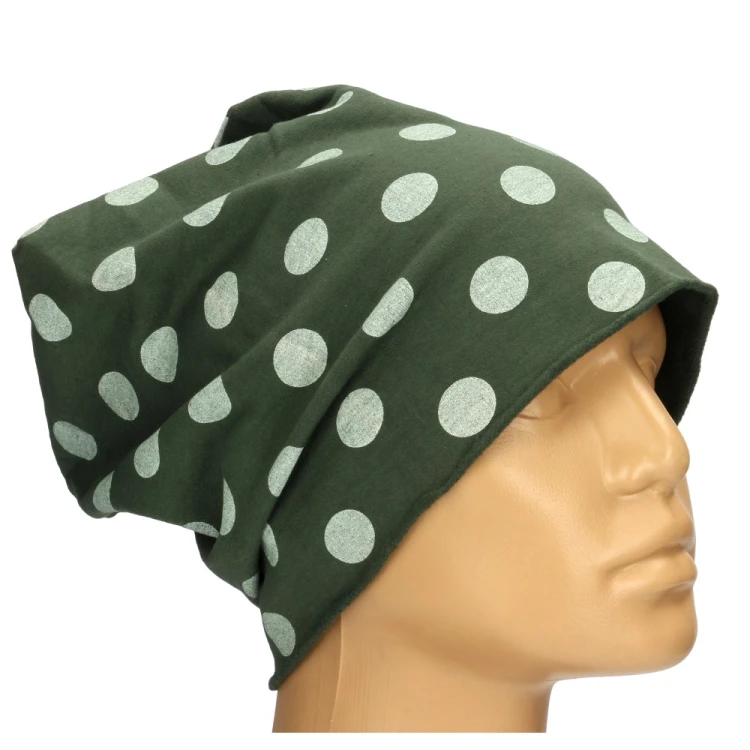 Czapka damska Beanie włoska cienka smerfetka ciemnozielona w kropki