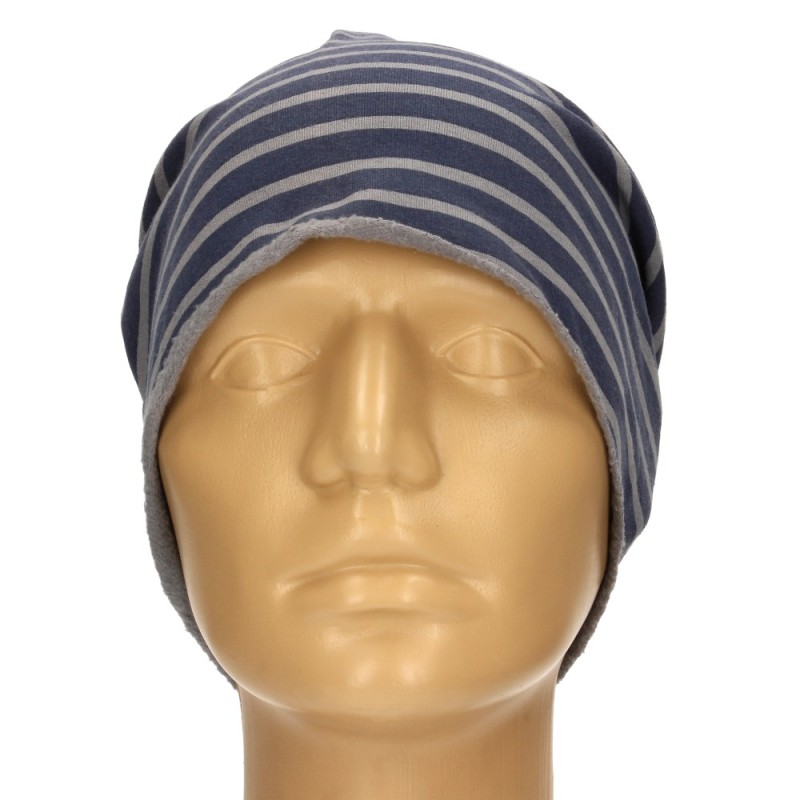 Czapka damska Beanie włoska cienka smerfetka granatowa w szare paski