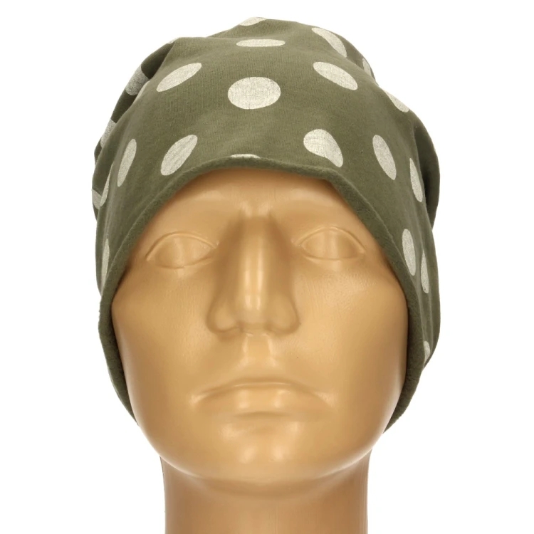 Czapka damska Beanie włoska cienka smerfetka khaki w kropki
