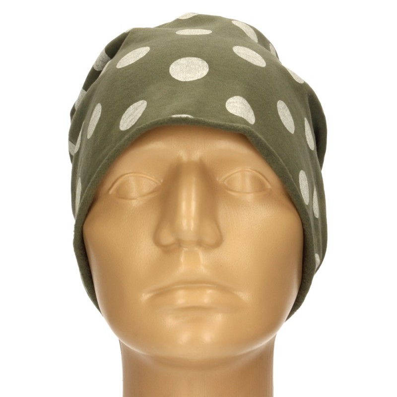 Czapka damska Beanie włoska cienka smerfetka khaki w kropki