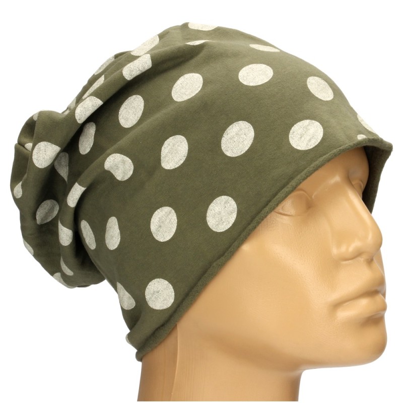 Czapka damska Beanie włoska cienka smerfetka khaki w kropki