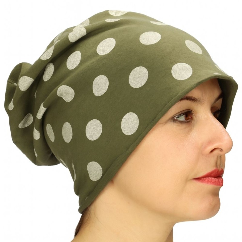 Czapka damska Beanie włoska cienka smerfetka khaki w kropki