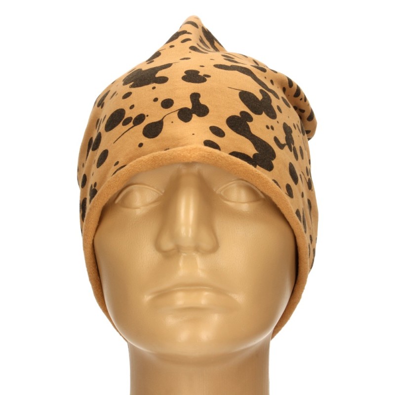 Czapka damska Beanie włoska cienka smerfetka ciemnobeżowa gepard