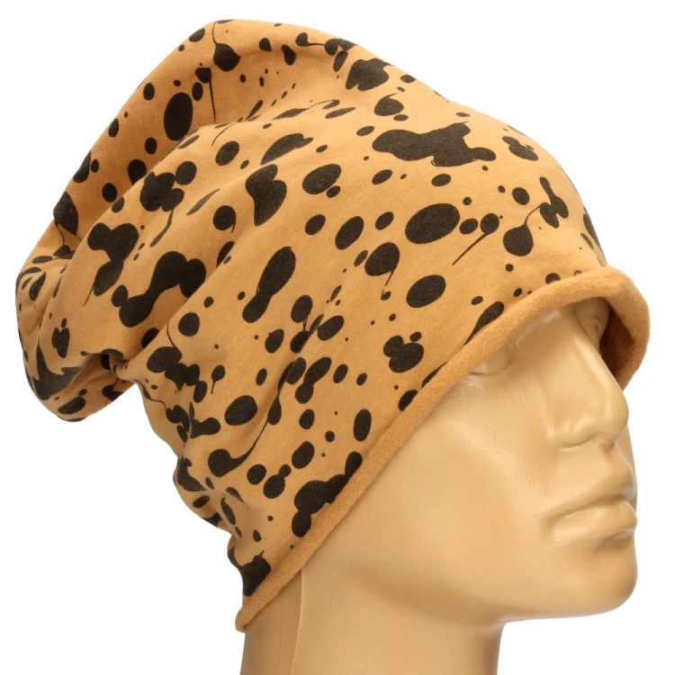 Czapka damska Beanie włoska cienka smerfetka ciemnobeżowa gepard