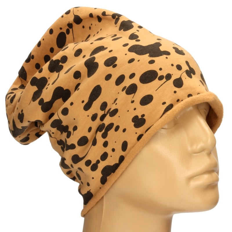 Czapka damska Beanie włoska cienka smerfetka ciemnobeżowa gepard